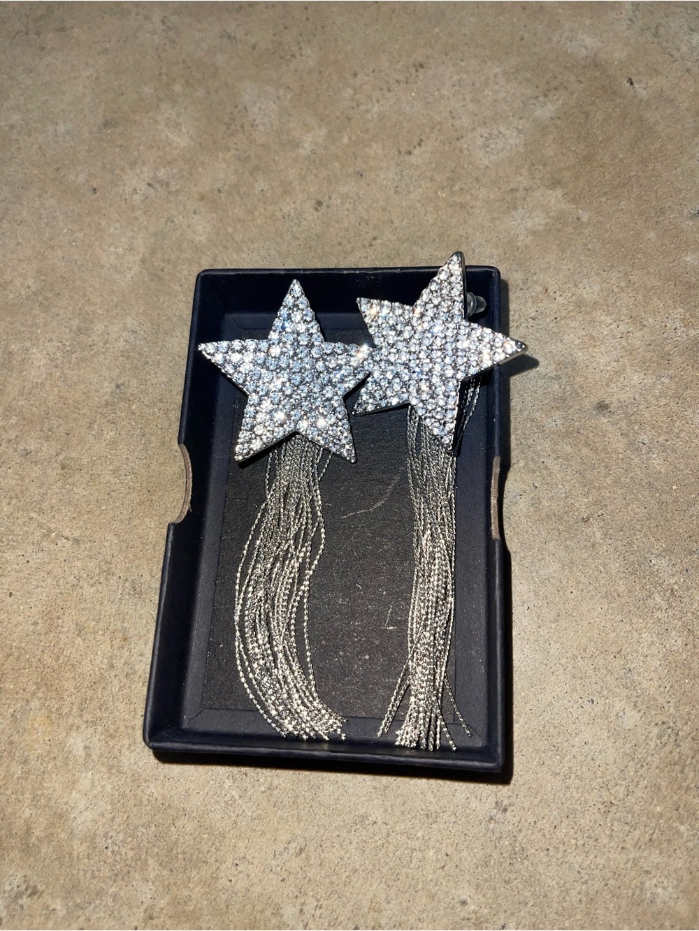 SHEIN Silver Rhinestone Star Tassel Drop Earrings